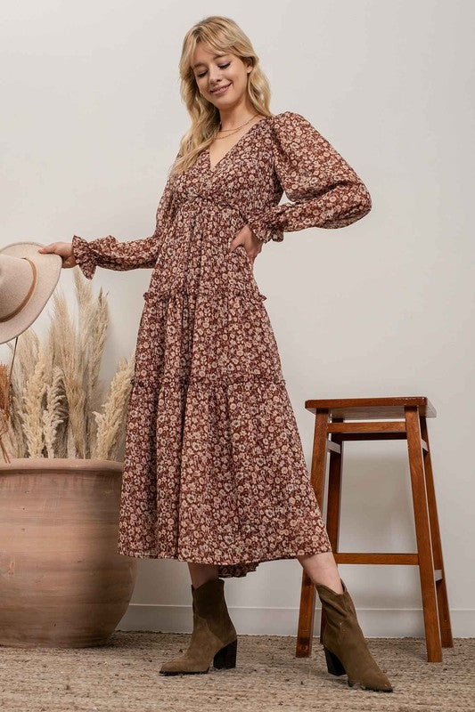 Floral surplice cheap maxi dress